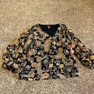 Vince Camuto Black and Gold Paisley Blouse